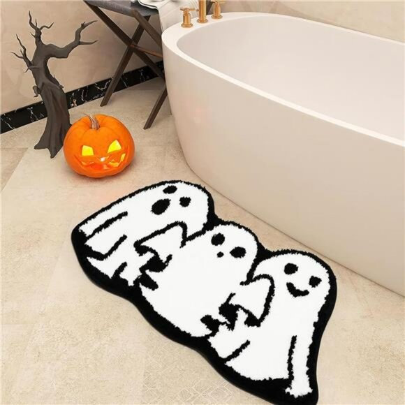 Halloween Ghost Bathroom Rug Non Slip Bath Mat Soft Absorbent Spooky Floor Carpe - Picture 5 of 7